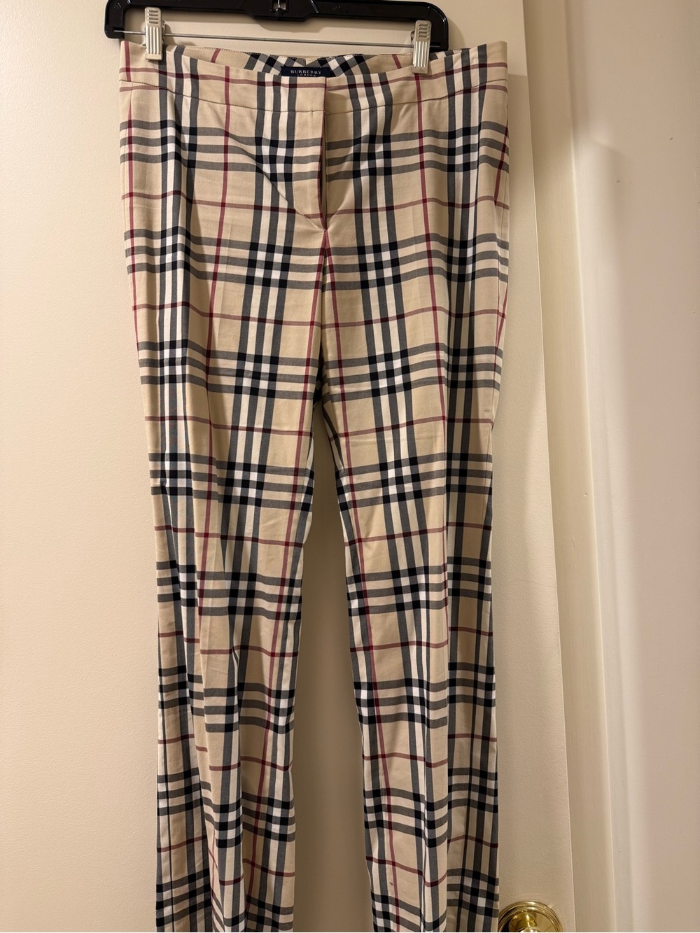 Burberry Beige Plaid Straight-Leg Trousers